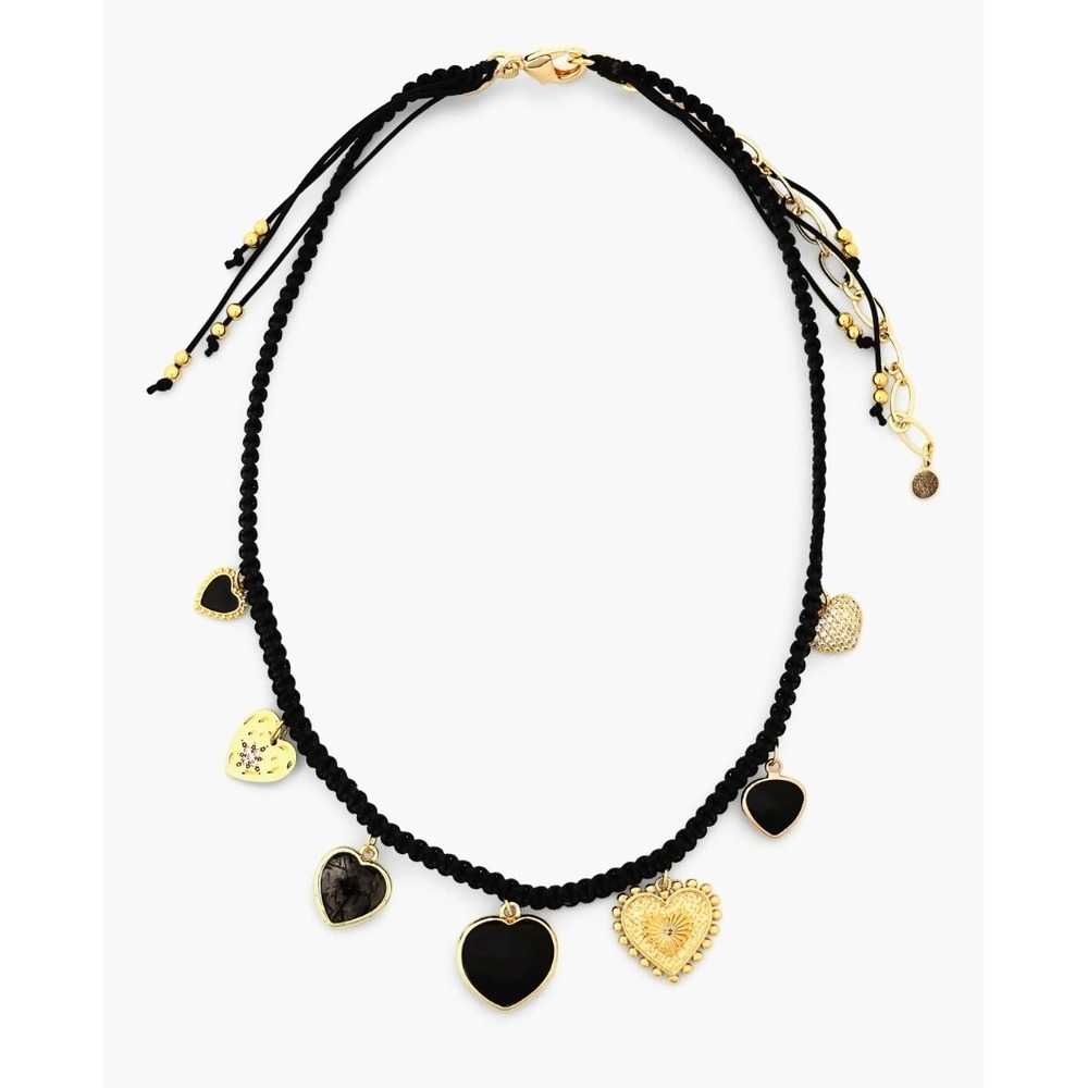 Choker Heart Charms Necklace Gold tone Genuine Stone Panacea Goth Boho Ecletic